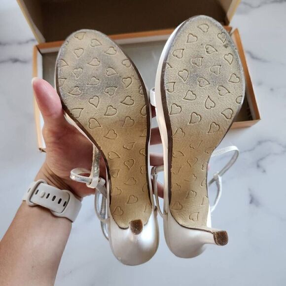 Michaelangelo womens size 8.5 Tessa white rhinestone sparkle open toe high heels - Picture 6 of 7